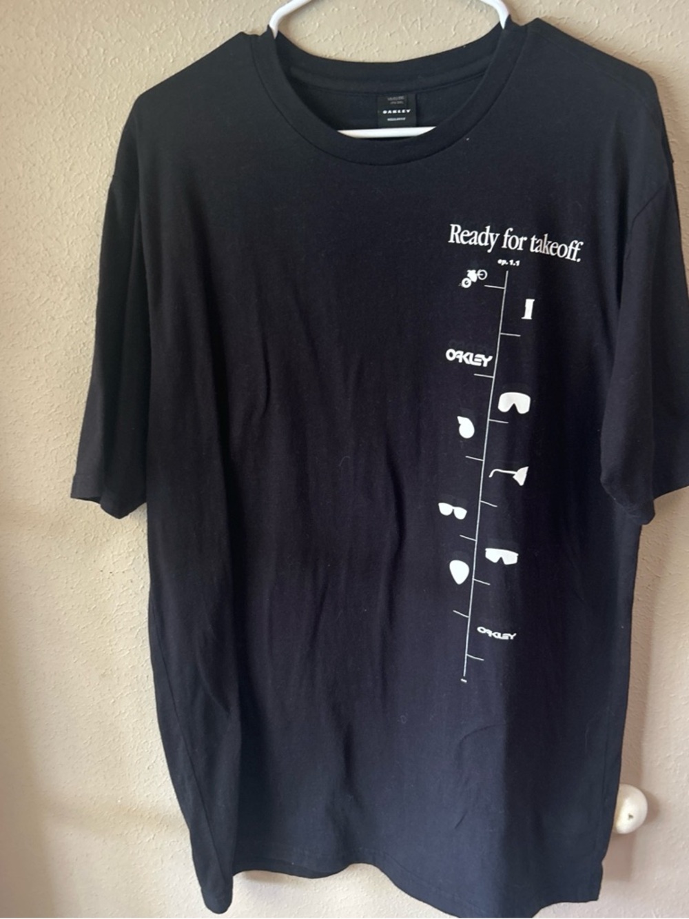 Oakley Black Short Sleeve graphic Tee with White 'Ready for Takeoff' Graphic